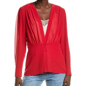 BCBGMaxAzria Red Deep V-Neck Blouse